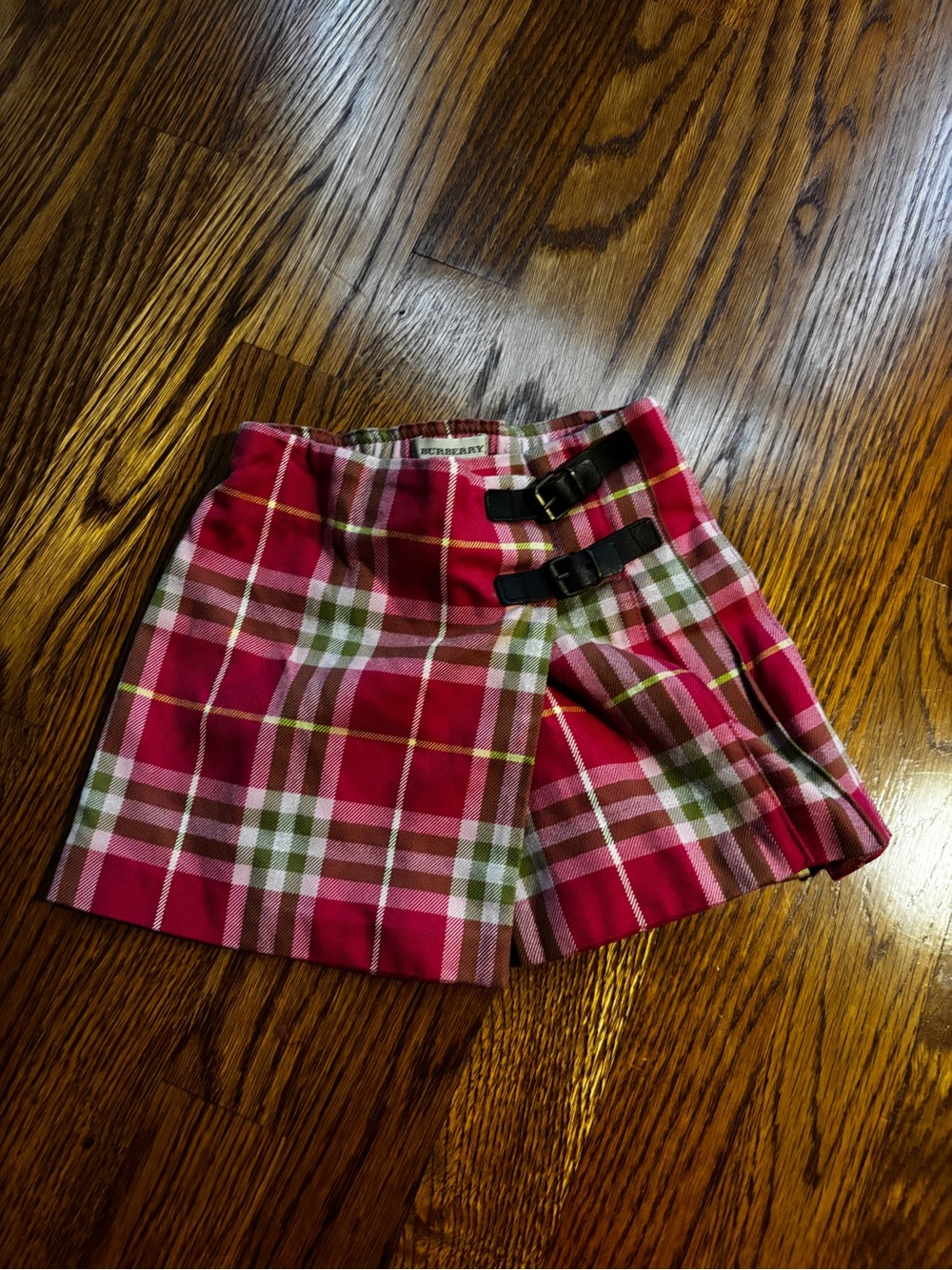 Burberry Red Pink Plaid Mini Skort with Buckle Straps